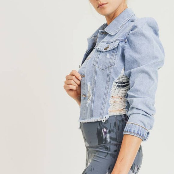 Mono B Puffed Cropped Denim Jacket - Picture 4 of 12